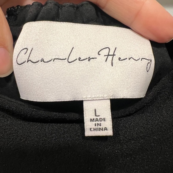 Charles Henry Off The Shoulder Mini Ruffle Sheath Dress Black Crepe Women’s L - Picture 4 of 4